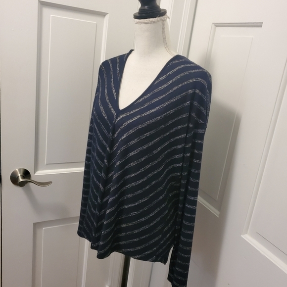 Rag & Bone Striped Hudson Vee Long Sleeve Knit Top Size SP - Picture 3 of 10